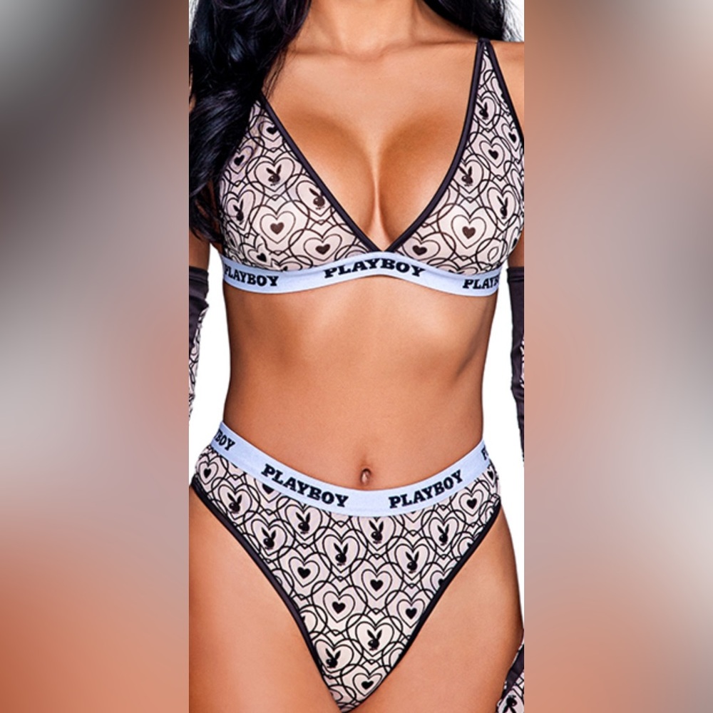 Heart Print Intimates Set - Black and Cream